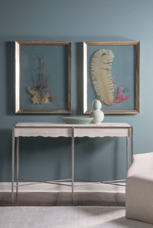 Lexington Artistica Home Everest Console Table - Contemporary White Travertine Top With Unique Live Edge And Silver Leaf Base Silver Leaf Wood 2250-966