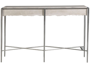 Lexington Artistica Home Everest Console Table - Contemporary White Travertine Top With Unique Live Edge And Silver Leaf Base Silver Leaf Wood 2250-966