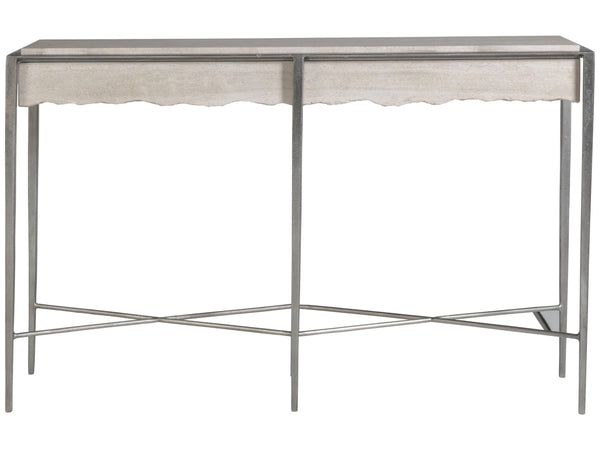 Lexington Artistica Home Everest Console Table - Contemporary White Travertine Top With Unique Live Edge And Silver Leaf Base Silver Leaf Wood 2250-966