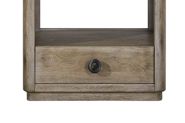 English Elm Knotty Oak Veneer End Table with Drawer and Open Shelf for Modern Living Rooms B2699P434059
