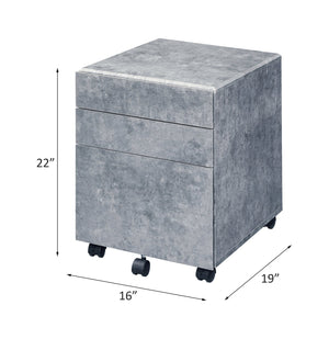 English Elm 3-Drawers Sleek File Cabinet on 5 Casters, Faux Concrete Silver Gray Finish, Compact 16"W x19"D x22"H B2741P326182