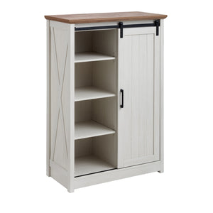 English Elm 5 Drawer Dresser with Sliding Barn Door — Farmhouse Modern MDF Chest with Metal Handle, Adjustable Shelves, Spacious Top White W2275P206613