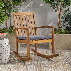 English Elm Christopher Knight Home® - MONTROSE Rocking Chair with Acacia Wood Frame and Water-Resistant Cushion for Cozy Outdoor Relaxation Teak 39.5 L x 28.25 W x 7 H 62389.00