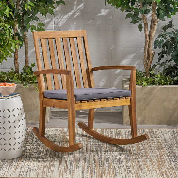 English Elm Christopher Knight Home® - MONTROSE Rocking Chair with Acacia Wood Frame and Water-Resistant Cushion for Cozy Outdoor Relaxation Teak 39.5 L x 28.25 W x 7 H 62389.00