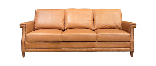 Olivia + Quinn Molly Leather Sofa In Angelina Syrup - Luxurious 3-seat Design With Elegant Nail Trim Detailing Angelina Syrup Leather,Foam,Wood 2251_Agl1803