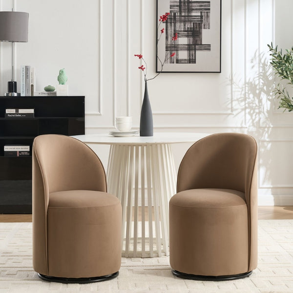 English Elm Set Velvet Swivel Barrel Accent Chair Mid Century Ergonomic Seat for Dining Vanity Brown W3244P308283