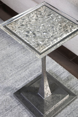 Lexington Artistica Home Montreaux Elegant Square Spot Table - Unique Mixed Media Design With Silver Leaf And Acrylic Finish Natural Iron Wood 2252-950