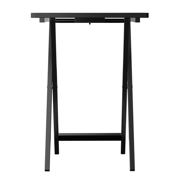 Winsome Wood Alex 5-piece Snack Table Set In Black - Versatile, Foldable Tables With Storage Rack For Easy Entertaining Black Solid Wood 22520-winsome-wood