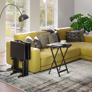 Winsome Wood Alex 5-piece Snack Table Set In Black - Versatile, Foldable Tables With Storage Rack For Easy Entertaining Black Solid Wood 22520-winsome-wood