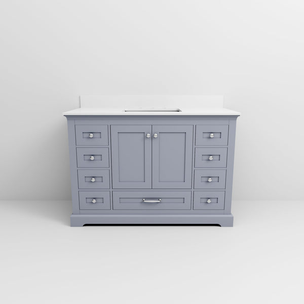 English Elm Dark Grey 48 in Single Bath Vanity with White Quartz Top, Soft-Close Drawers, Solid Wood Storage B2731P258215