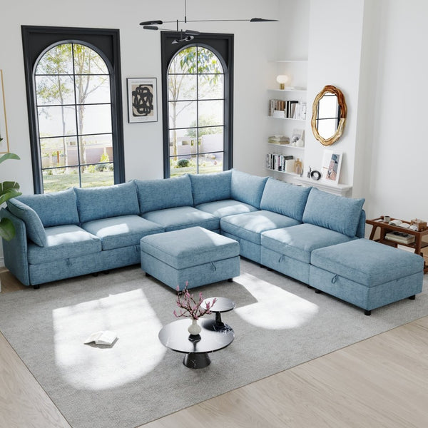 English Elm Modular Fabric Sectional Sofa with Under Seat Storage and Sleeper Function W680S00139
