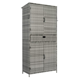 English Elm K&k Tall Arched Pe Rattan Outdoor Storage Cabinet with Adjustable Shelves and Steel Frame Grey N707P420102G