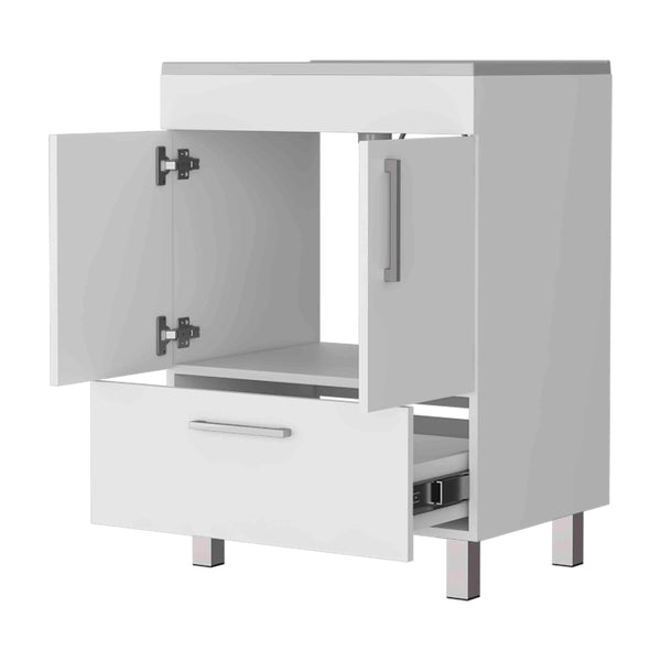 English Elm Othello White Single Bathroom Vanity with Drawer & Double Door Cabinet, 29.5" Top, Four Legs B128S00072
