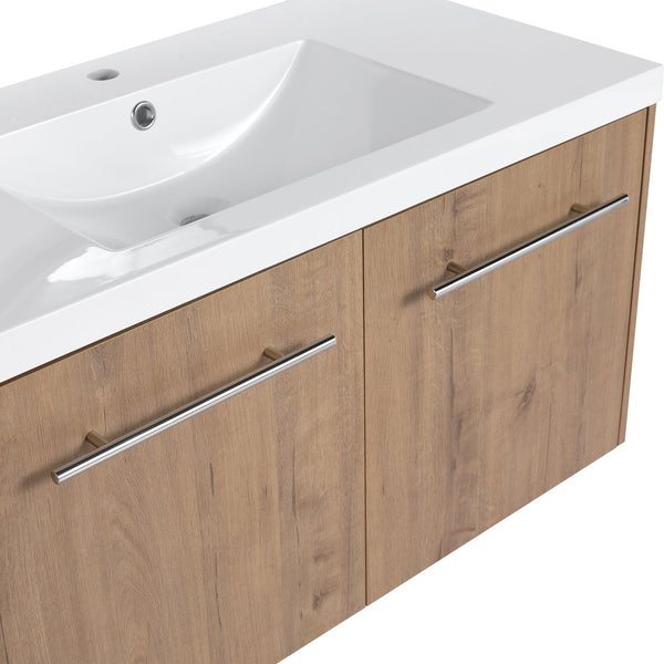 English Elm 36 Inch Floating Bathroom Vanity with Resin Sink, Soft-Close Doors, KD Pack, Modern Storage Design W999P188200