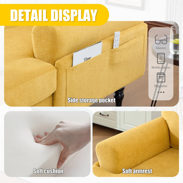 English Elm Modern Chenille Fabric Recliner Chaise Lounge Sofa with High-Resilience Foam, 550LB Capacity, Cozy Plush Backrest and Armrests for Living Room Relaxation Mustard yellow W395P371336