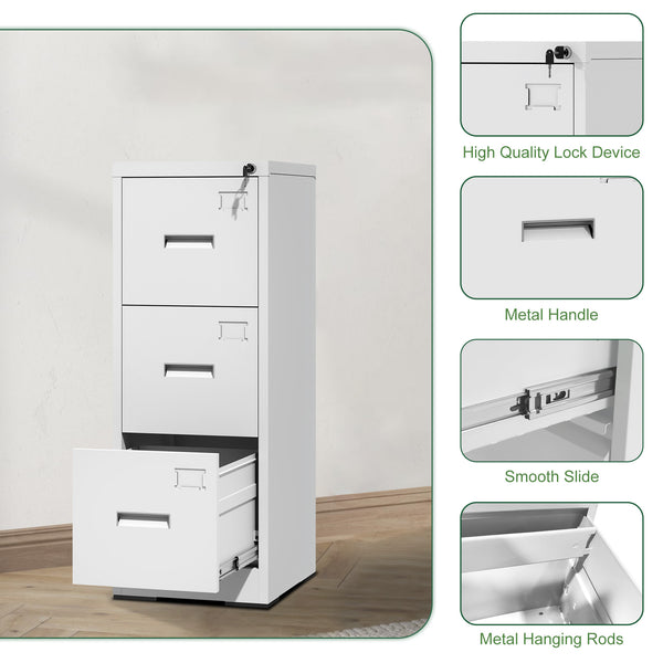English Elm 3 Drawer Metal Vertical File Cabinet with Lock, Anti-Tilt, Quiet Ball-Bearing Slides and Label Holders for A4 Legal Letter Storage White T2398P342716