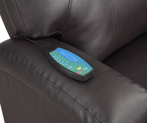 English Elm Brown Leather Recliner Aire with Power Lift, Massage, Dual Cup Holders, Pocket Coil Comfort B2726P405704