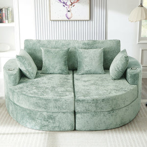 English Elm Swivel Barrel Accent Chair Chenille Tufted Round Club Seat for Living Room Lounge Green N719S002240F