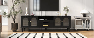 English Elm Vibe 68.9'' Retro Tv Stand For 75-Inch Tvs, Elegant Media Console With Fluted Glass & Storage Solutions N724P284465B-GIGA