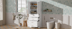 English Elm 72.2'' Tall Freestanding Bathroom Cabinet with 3 Drawers, Adjustable Shelf, Soft-Close Doors, Modern Elegant Design White N729P296769K