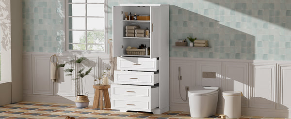 English Elm 72.2'' Tall Freestanding Bathroom Cabinet with 3 Drawers, Adjustable Shelf, Soft-Close Doors, Modern Elegant Design White N729P296769K