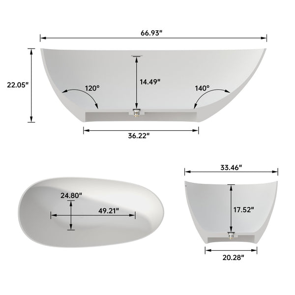 English Elm 67 Inch Freestanding Soaking Tub Eco Stone Resin Matte Finish Spa Bath Retreat T3785P353950