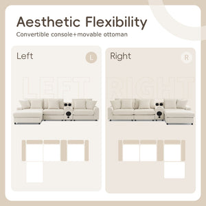 English Elm 114*64'' Corduroy Cloud Sectional with Bluetooth Speakers Usb Charging Ottoman Lounge Sofa N723S9756A
