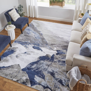 Feizy Rugs Gaspar Abstract Watercolor Rug - Modern Machine-made Polypropylene For Stylish, Durable Living Spaces Blue,Gray,White Polypropylene,Polyester 7873838fgrywhtf05