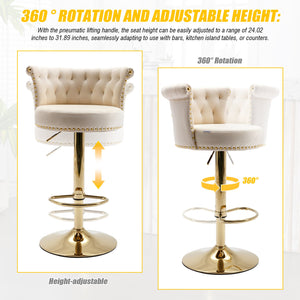English Elm UNITED Velvet 360° Rotating Bar Chair with Diamond Stitching, Gold Frame, Plush Foam Seat, Adjustable Height Beige W1568P361715