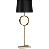 Robert Abbey Logan Table Lamp Aged Brass with Travertine Stone Base RHBN Black Painted Opaque Parchment Shade With Copper Foil Lining