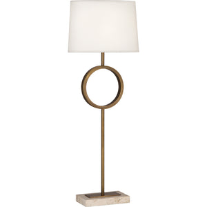 Robert Abbey Logan Table Lamp Aged Brass with Travertine Stone Base RHBN Fondine Fabric Shade