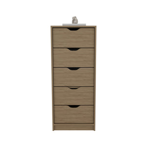 English Elm Dresser Slim 42"H 5-Drawer Natural Oak Beige Engineered Wood — Compact Storage, Easy-Access Drawers B097P350317