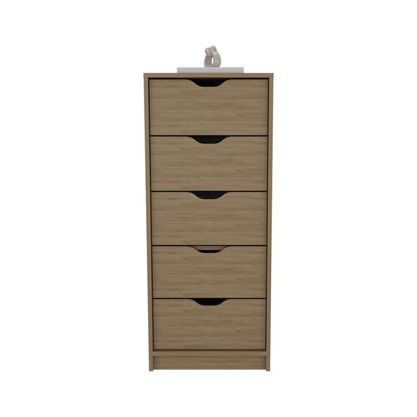 English Elm Dresser Slim 42"H 5-Drawer Natural Oak Beige Engineered Wood — Compact Storage, Easy-Access Drawers B097P350317