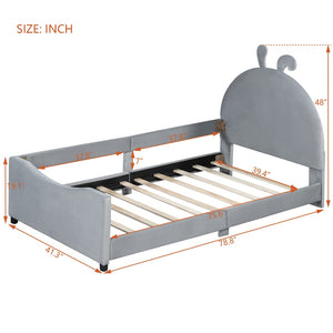 English Elm Twin Velvet Daybed with Sculptural Rabbit Ear Headboard for Kids or Guest Rooms Gray N737P380205E