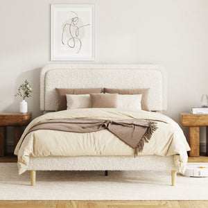 English Elm Full Size Velvet Tufted Platform Bed Adjustable Headboard Steel Slat Base Easy Assembly Beige W5239P502749