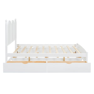 English Elm Queen Size Platform Bed With Twin Xl Trundle, 2 Storage Drawers, Elegant Design For Space-Saving N820S00025K-GIGA