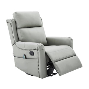 English Elm Modern Swivel Rocker Recliner Pu Leather Chair with Massage Heat and Storage Pocket Grey N763P399629E
