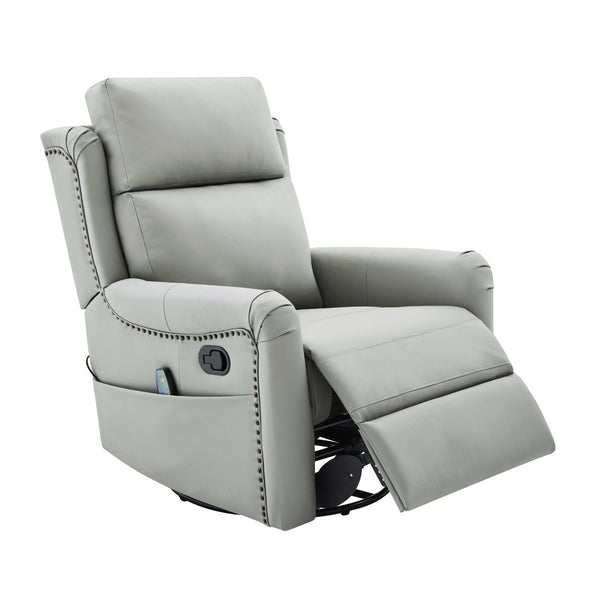 English Elm Modern Swivel Rocker Recliner Pu Leather Chair with Massage Heat and Storage Pocket Grey N763P399629E