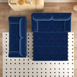 English Elm 66" Queen Sleeper Loveseat Velvet Convertible Sofa with Built-in Side Storage for Living Room Blue W1885S00326