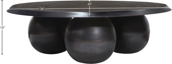 Meridian Furniture Globus Sculptural Iron Round Coffee Table with Triple Sphere Base for Modern Living Rooms Black 225Black-CT