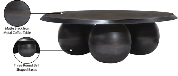 Meridian Furniture Globus Sculptural Iron Round Coffee Table with Triple Sphere Base for Modern Living Rooms Black 225Black-CT