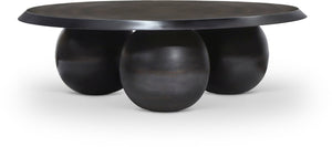 Meridian Furniture Globus Sculptural Iron Round Coffee Table with Triple Sphere Base for Modern Living Rooms Black 225Black-CT