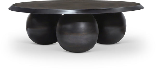 Meridian Furniture Globus Sculptural Iron Round Coffee Table with Triple Sphere Base for Modern Living Rooms Black 225Black-CT