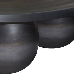 Meridian Furniture Globus Sculptural Iron Round Coffee Table with Triple Sphere Base for Modern Living Rooms Black 225Black-CT
