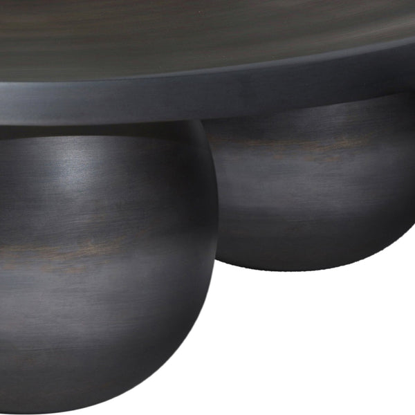 Meridian Furniture Globus Sculptural Iron Round Coffee Table with Triple Sphere Base for Modern Living Rooms Black 225Black-CT