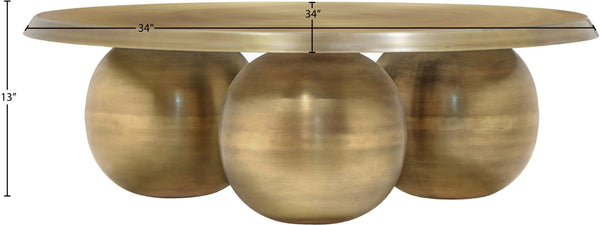 Meridian Furniture Globus Sculptural Iron Round Coffee Table with Triple Sphere Base for Modern Living Rooms Gold 225Gold-CT