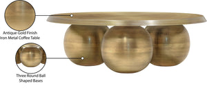 Meridian Furniture Globus Sculptural Iron Round Coffee Table with Triple Sphere Base for Modern Living Rooms Gold 225Gold-CT