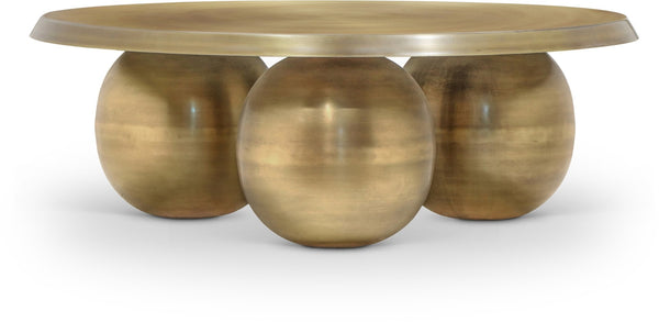 Meridian Furniture Globus Sculptural Iron Round Coffee Table with Triple Sphere Base for Modern Living Rooms Gold 225Gold-CT
