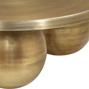 Meridian Furniture Globus Sculptural Iron Round Coffee Table with Triple Sphere Base for Modern Living Rooms Gold 225Gold-CT