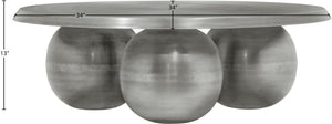 Meridian Furniture Globus Sculptural Iron Round Coffee Table with Triple Sphere Base for Modern Living Rooms Silver 225Silver-CT